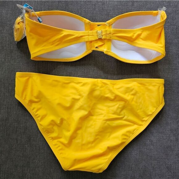 2025 Bleu Rod Beattie Yellow basket weave Bandeau Bikini hipster bottom size 12 - Picture 6 of 11